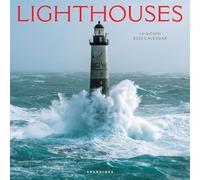 Graphique Calendrier mural 2026 avec phares | 30,5 x 30,5 cm | Papier épais | Organiseur de maison et de bureau | Grande grille mensuelle | 3 langues et jours fériés marqués | Page d'aperçu de 4 mois