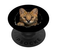 Graphique Chat Sauvage Africain brisant à Travers Un Trou déchiré PopSockets PopGrip Adhésif