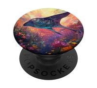 Graphique coloré de l'océan Manta Ray Flowers PopSockets PopGrip Interchangeable