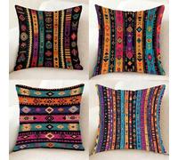 Graphique Coussin Canape Lot de 4, Imperméable Housse Coussin Bande Taie Oreiller 70x70CM, Carré Lin taie d'oreiller avec Fermeture Eclair Caché pour Decoration Jardin Exterieur, Cadeau -bby250114E