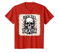 Graphique crâne de Mort Rock Till Heavy Metal T-Shirt, Enfant, Rouge, 10 Ans