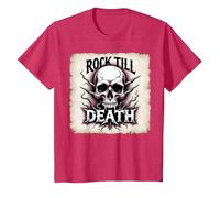 Graphique crâne de Mort Rock Till Heavy Metal T-Shirt, Enfant, Rouge Chiné, 4 Ans