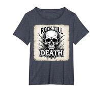 Graphique crâne de Mort Rock Till Heavy Metal T-Shirt, Femme Grandes Tailles, Bleu Chiné, 4X