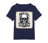 Graphique crâne de Mort Rock Till Heavy Metal T-Shirt, Femme Grandes Tailles, Bleu Marine, 3X