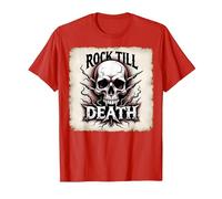 Graphique crâne de Mort Rock Till Heavy Metal T-Shirt, Homme, Rouge, L