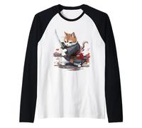 Graphique de Chat samouraï Japonais rétro - Amoureux des Manche Raglan