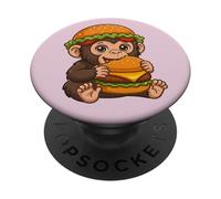 Graphique de Dessin animé Mignon Singe Mangeant Un Hamburger PopSockets PopGrip Adhésif