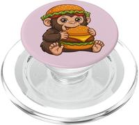 Graphique de Dessin animé Mignon Singe Mangeant Un Hamburger PopSockets PopGrip pour MagSafe