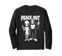 Graphique de Dessin animé rétro Alien and Bigfoot Peace Hand Gesture Manche Longue