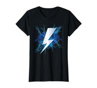Graphique de l'éclair et Conception de Coup de Foudre Bleu T-Shirt Graphique avec Valeur, Femme, Noir, S