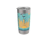 Graphique de l'océan tropical au coucher du soleil et à l'été de Boho Beach Gobelet isotherme en acier inoxydable double paroi