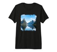 Graphique de Paysage pittoresque du lac Fjord Mountain Reflection T-Shirt Haut de Gamme