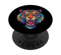 Graphique de Tigre Rugissant coloré pour garçons, Enfants Animaux de fête PopSockets PopGrip Adhésif