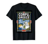 Graphique de Voyage de la forteresse côtière du Drapeau de la Grèce de Corfou T-Shirt