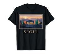 Graphique de Voyage rétro au Coucher du Soleil sur Les toits de la Ville de Séoul en Corée T-Shirt