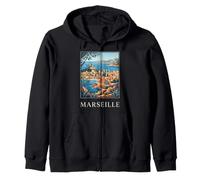 Graphique de Voyage rétro côtier de Marseille, France Sweat à Capuche
