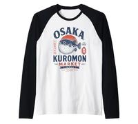 Graphique de Voyage rétro Fugu Fish, marché Japonais de Kuromon d'Osaka Manche Raglan