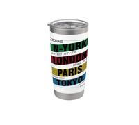 Graphique des noms de villes de New York, Londres, Paris, Tokyo Gobelet isotherme en acier inoxydable double paroi