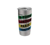 Graphique des noms de villes de New York, Londres, Paris, Tokyo Gobelet isotherme en acier inoxydable double paroi