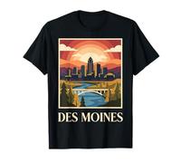 Graphique du Coucher de Soleil sur la rivière Skyline de des Moines dans l'Iowa T-Shirt