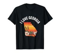 Graphique Floral rétro de la Carte de l'État de Géorgie I Love T-Shirt Graphique avec Valeur
