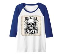 Graphique Heavy Metal Rock Till Death Skull Manche Raglan, Femme, Bleu Royal/Blanc, XL