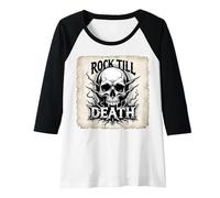 Graphique Heavy Metal Rock Till Death Skull Manche Raglan, Femme, Noir/Blanc, M