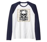 Graphique Heavy Metal Rock Till Death Skull Manche Raglan, Homme, Bleu Marine/Blanc, S