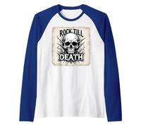 Graphique Heavy Metal Rock Till Death Skull Manche Raglan, Homme, Bleu Royal/Blanc, XL