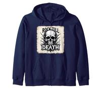 Graphique Heavy Metal Rock Till Death Skull Sweat à Capuche, Unisexe pour Adultes, Bleu Marine, M