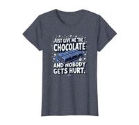 Graphique Humoristique Just Give Me The Chocolate Food Lover T-Shirt, Femme, Bleu Chiné, S