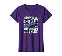 Graphique Humoristique Just Give Me The Chocolate Food Lover T-Shirt, Femme, Violet, XXL