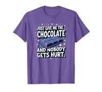 Graphique Humoristique Just Give Me The Chocolate Food Lover T-Shirt, Homme, Violet chiné, S