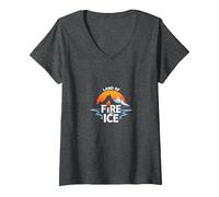Graphique Islande Land of Fire and Ice Adventure T-Shirt avec Col en V, Femme, Chiné Foncé, S