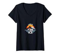 Graphique Islande Land of Fire and Ice Adventure T-Shirt avec Col en V, Femme, Noir, S