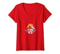 Graphique Islande Land of Fire and Ice Adventure T-Shirt avec Col en V, Femme, Rouge, XL