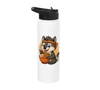 Graphique loup japonais mangeant des ramen kawaii Stainless Steel Insulated Water Bottle