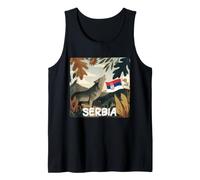 Graphique Loup Serbe Hurlant en Serbie Nature avec Drapeau Débardeur