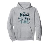 Graphique Meow is The Time Cat Lover Sweat à Capuche, Unisexe pour Adultes, Gris Chiné, XL