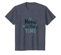 Graphique Meow is The Time Cat Lover T-Shirt, Enfant, Bleu Chiné, 12 Ans