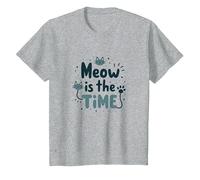 Graphique Meow is The Time Cat Lover T-Shirt, Enfant, Gris Chiné, 12 Ans