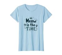Graphique Meow is The Time Cat Lover T-Shirt, Femme, Bleu Céleste, S