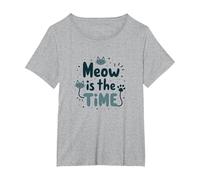 Graphique Meow is The Time Cat Lover T-Shirt, Femme Grandes Tailles, Gris Chiné, 1X