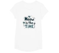 Graphique Meow is The Time Cat Lover T-Shirt, Fille, Blanc, S