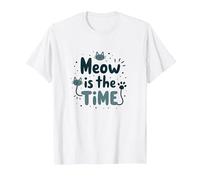 Graphique Meow is The Time Cat Lover T-Shirt, Homme, Blanc, S