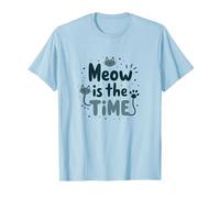 Graphique Meow is The Time Cat Lover T-Shirt, Homme, Bleu Céleste, S