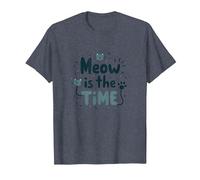 Graphique Meow is The Time Cat Lover T-Shirt, Homme, Bleu Chiné, M