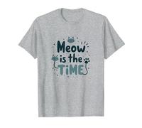 Graphique Meow is The Time Cat Lover T-Shirt, Homme, Gris Chiné, 4XL