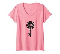 Graphique mystère de détective à clé fermée, T-Shirt avec Col en V, Femme, Rose, M