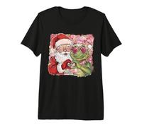Graphique Père Noël et Alligator Cœur Mains Vacances de Noël T-Shirt Haut de Gamme